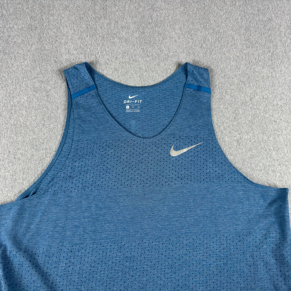 Nike Dri-FIT Tank Top Mens XL Blue Mesh Running Training Athletic Sleeveless
